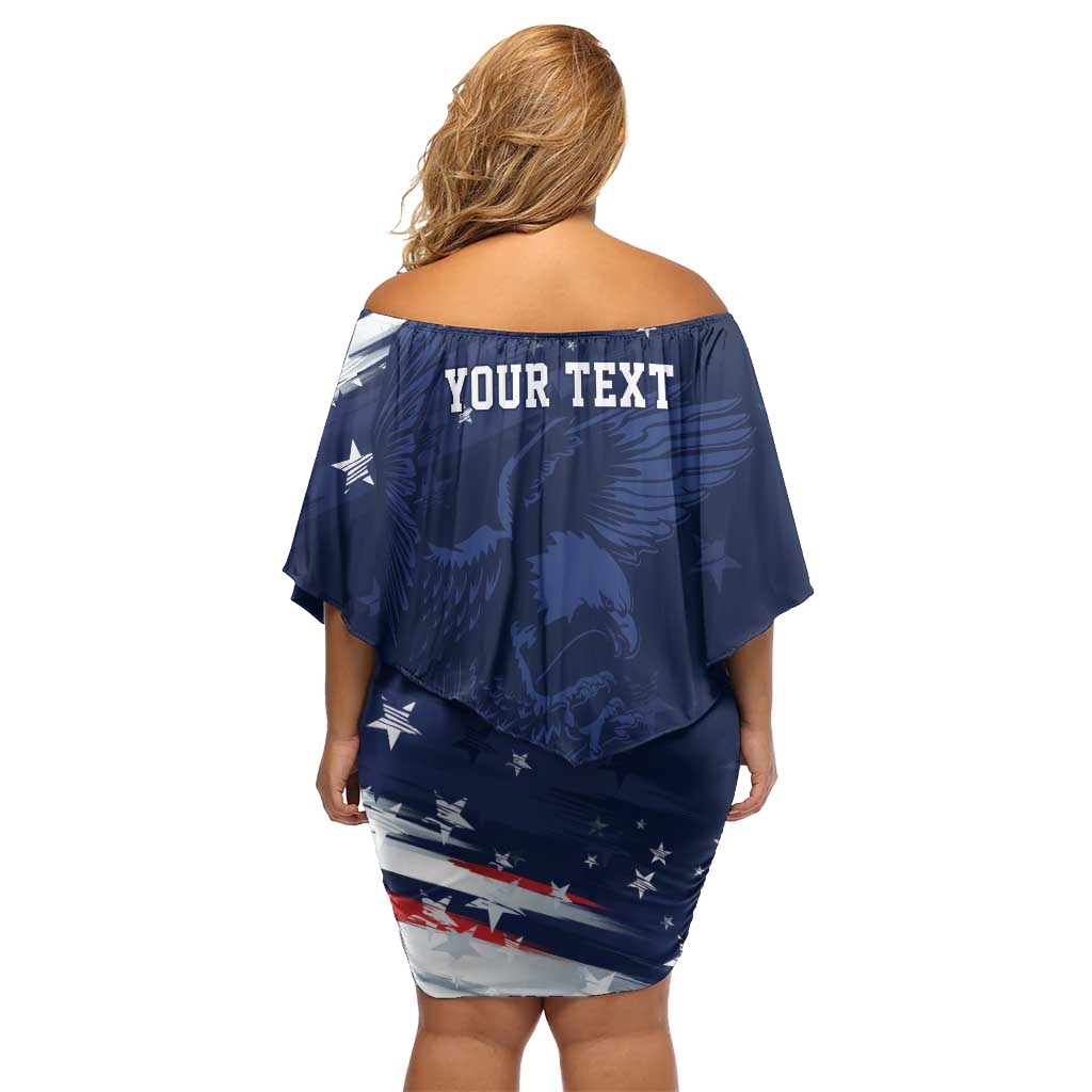 Personalized Fourth Of July USA Family Matching Off Shoulder Short Dress and Hawaiian Shirt The Stars and Eagle