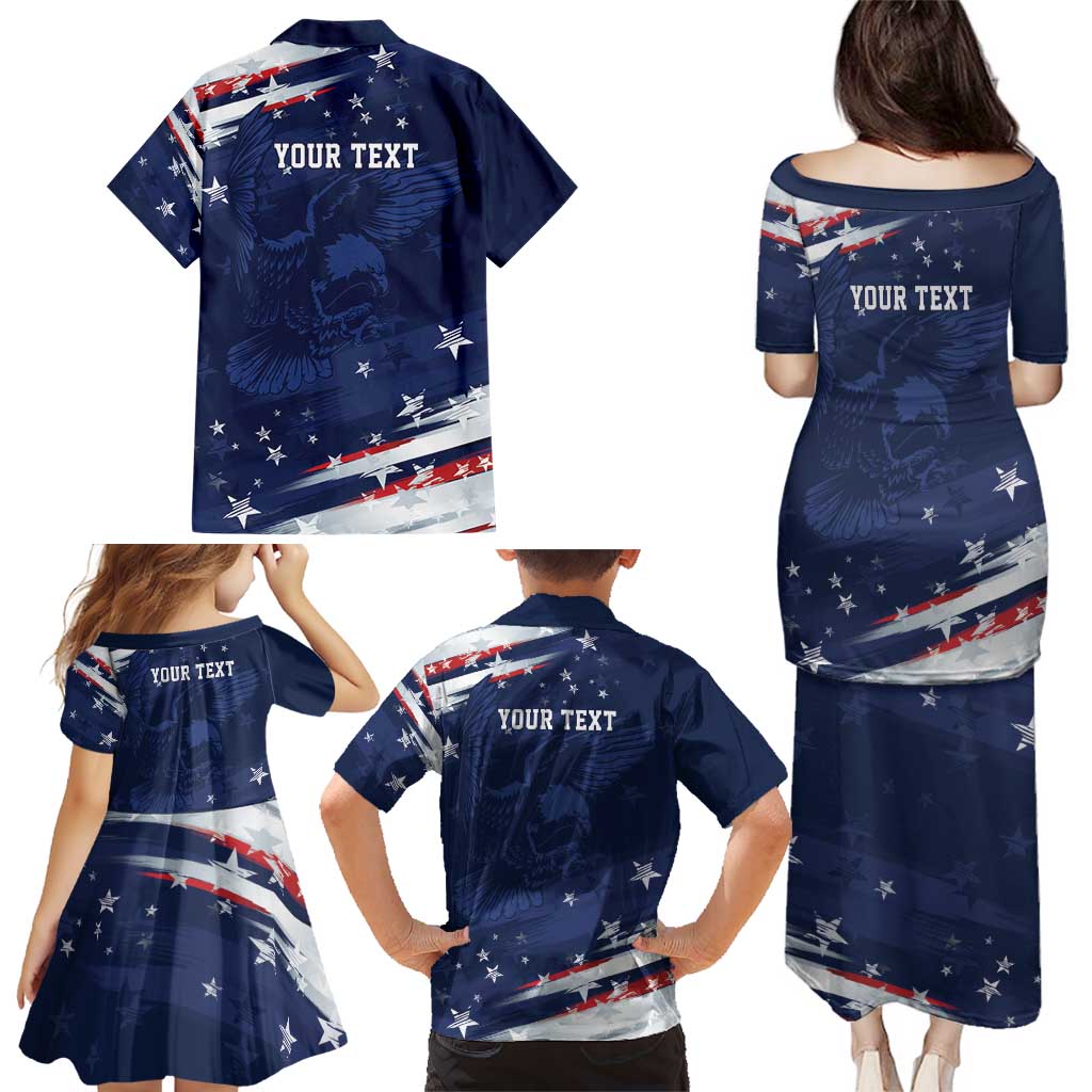 Personalized Fourth Of July USA Family Matching Puletasi and Hawaiian Shirt The Stars and Eagle