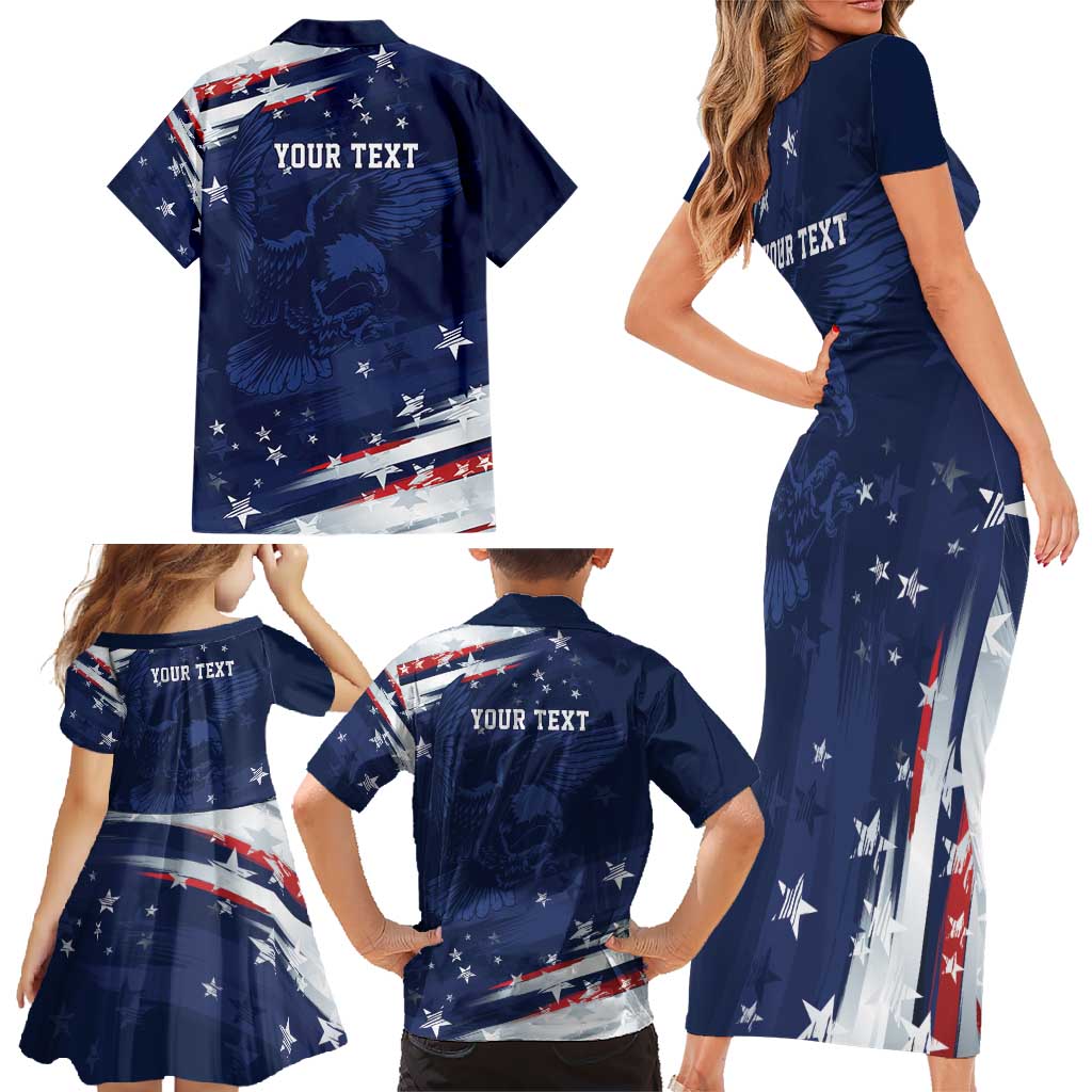 Personalized Fourth Of July USA Family Matching Short Sleeve Bodycon Dress and Hawaiian Shirt The Stars and Eagle