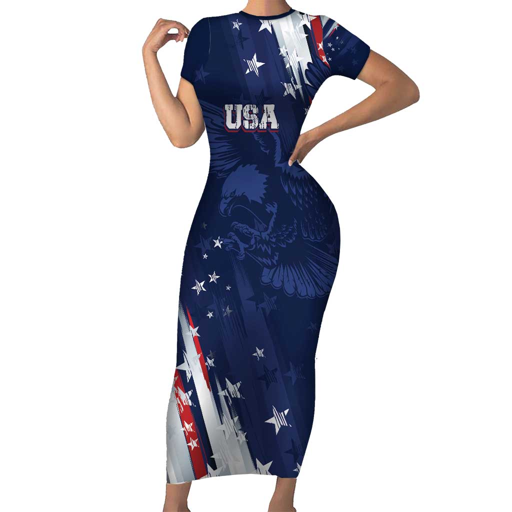 Personalized Fourth Of July USA Family Matching Short Sleeve Bodycon Dress and Hawaiian Shirt The Stars and Eagle