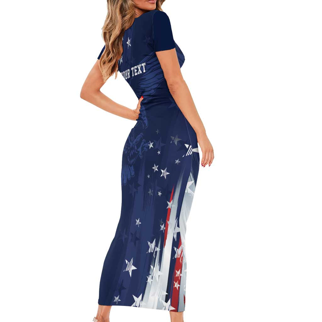 Personalized Fourth Of July USA Family Matching Short Sleeve Bodycon Dress and Hawaiian Shirt The Stars and Eagle
