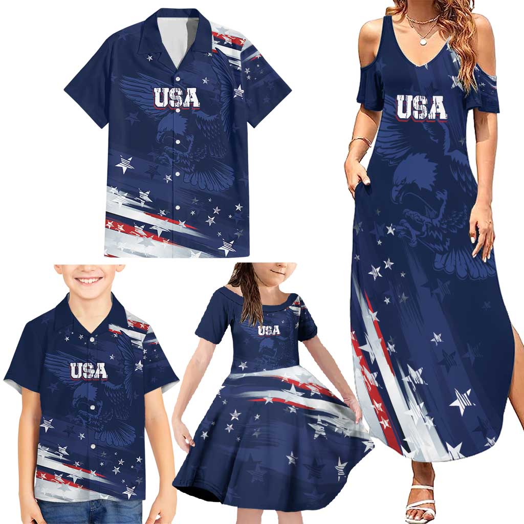 Personalized Fourth Of July USA Family Matching Summer Maxi Dress and Hawaiian Shirt The Stars and Eagle