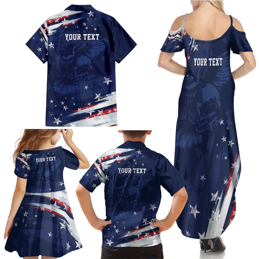 Personalized Fourth Of July USA Family Matching Summer Maxi Dress and Hawaiian Shirt The Stars and Eagle