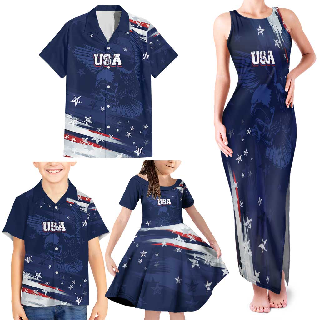 Personalized Fourth Of July USA Family Matching Tank Maxi Dress and Hawaiian Shirt The Stars and Eagle