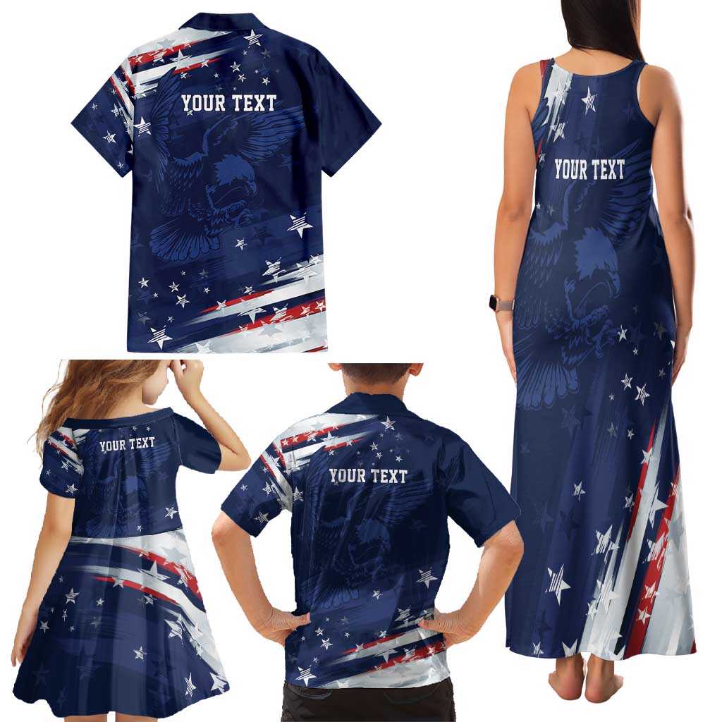 Personalized Fourth Of July USA Family Matching Tank Maxi Dress and Hawaiian Shirt The Stars and Eagle