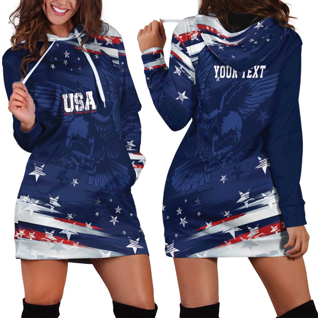 Personalized Fourth Of July USA Hoodie Dress The Stars and Eagle