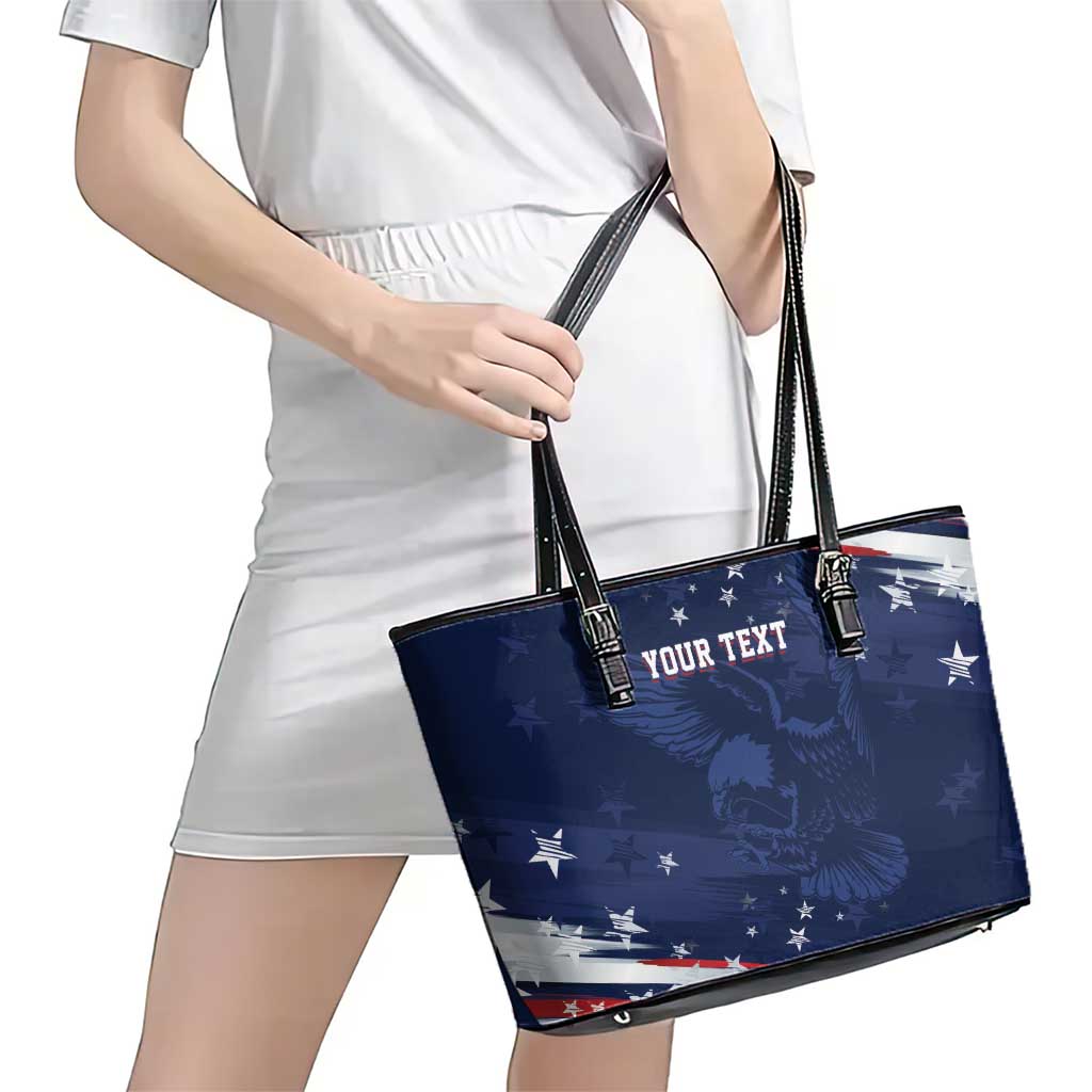 Personalized Fourth Of July USA Leather Tote Bag The Stars and Eagle