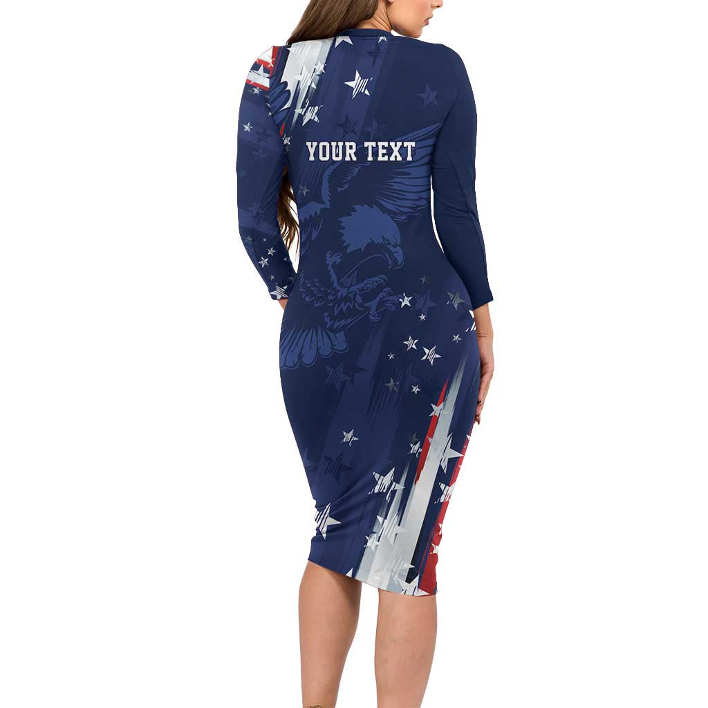Personalized Fourth Of July USA Long Sleeve Bodycon Dress The Stars and Eagle