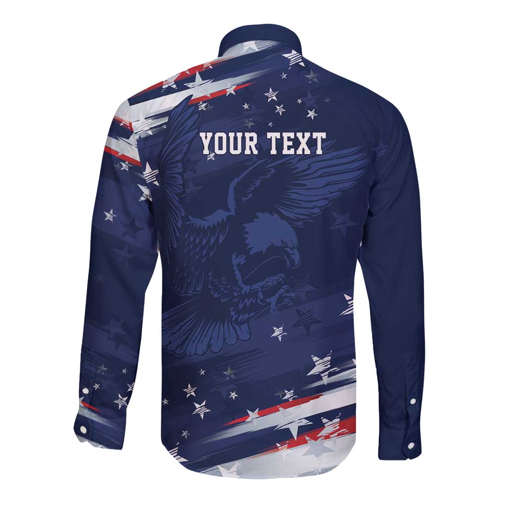 Personalized Fourth Of July USA Long Sleeve Button Shirt The Stars and Eagle