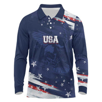 Personalized Fourth Of July USA Long Sleeve Polo Shirt The Stars and Eagle