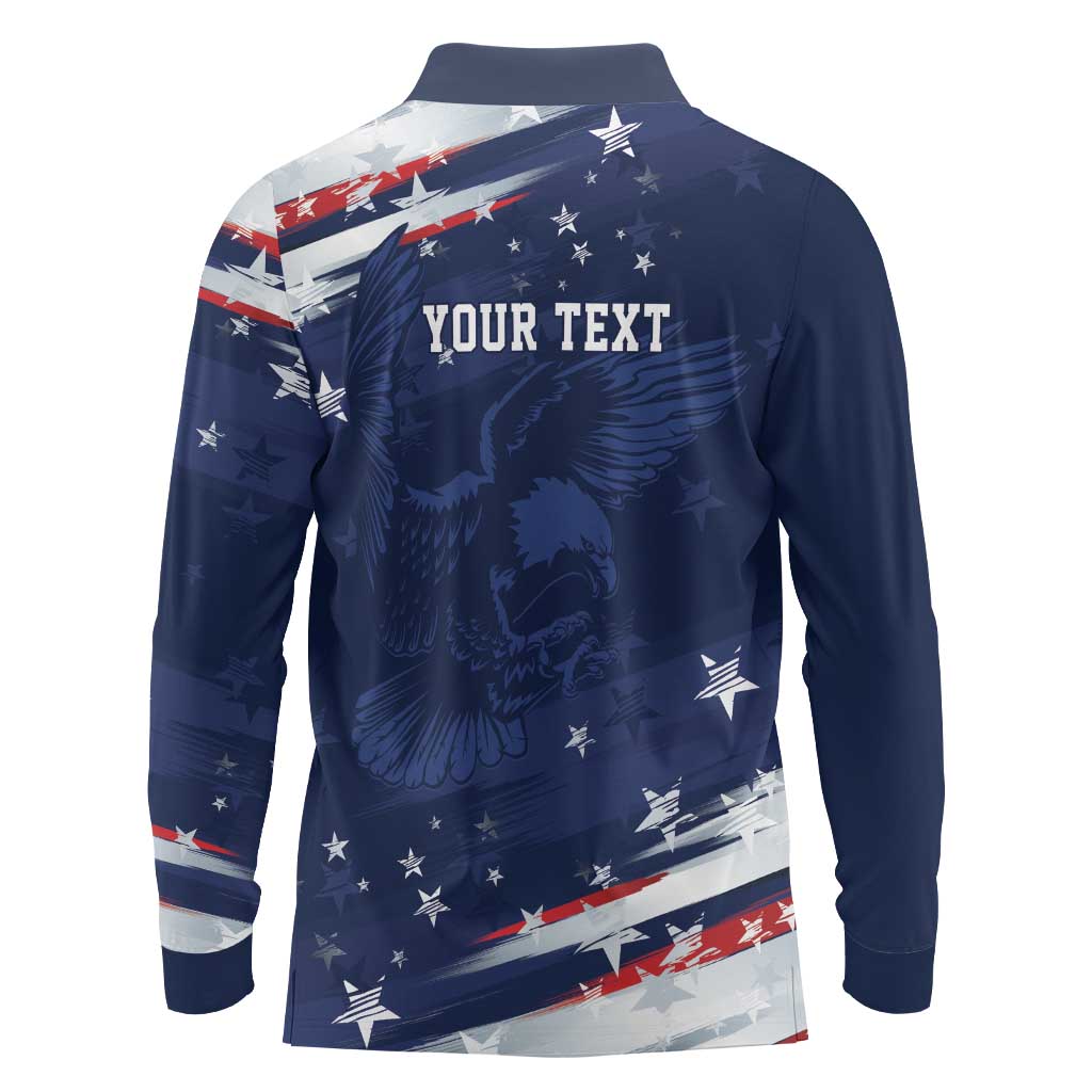 Personalized Fourth Of July USA Long Sleeve Polo Shirt The Stars and Eagle