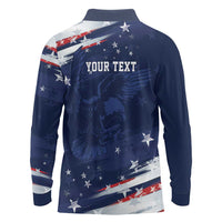 Personalized Fourth Of July USA Long Sleeve Polo Shirt The Stars and Eagle