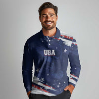 Personalized Fourth Of July USA Long Sleeve Polo Shirt The Stars and Eagle