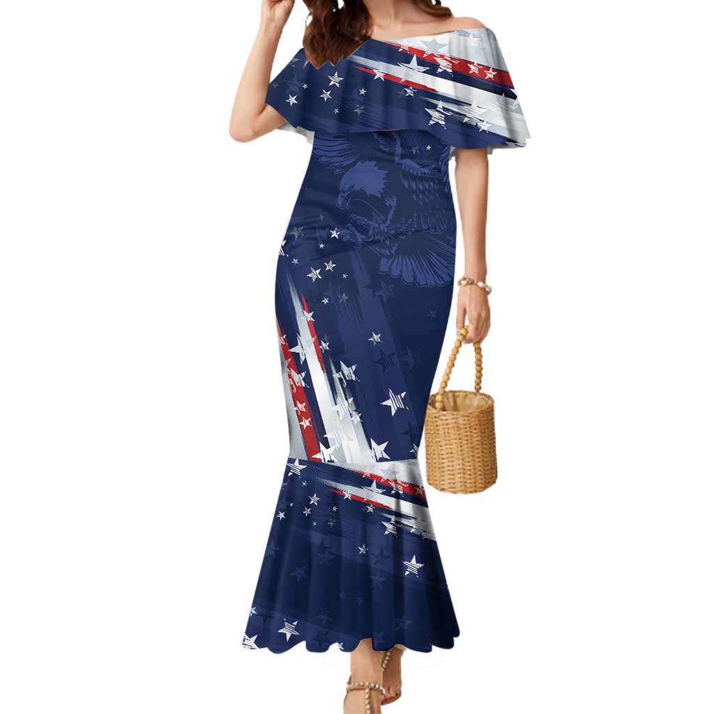 Personalized Fourth Of July USA Mermaid Dress The Stars and Eagle