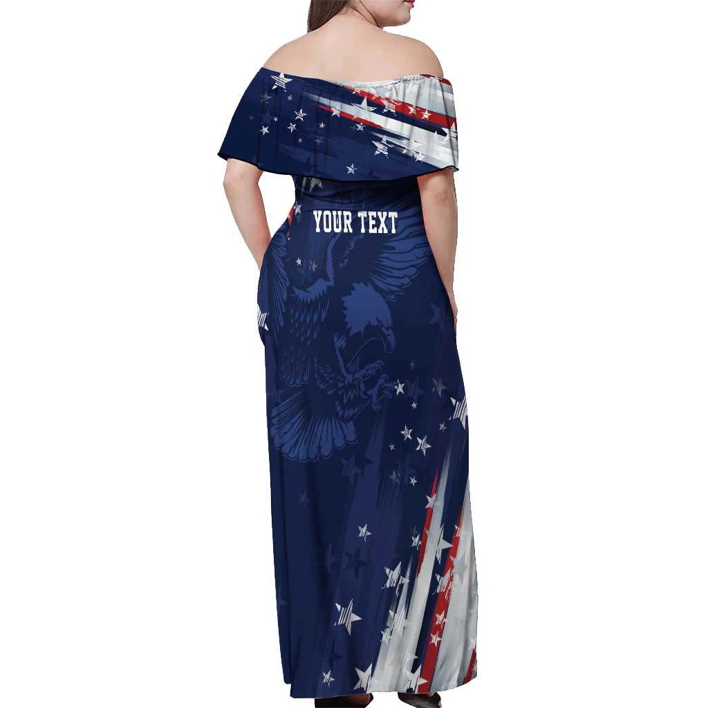 Personalized Fourth Of July USA Off Shoulder Maxi Dress The Stars and Eagle