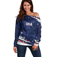 Personalized Fourth Of July USA Off Shoulder Sweater The Stars and Eagle