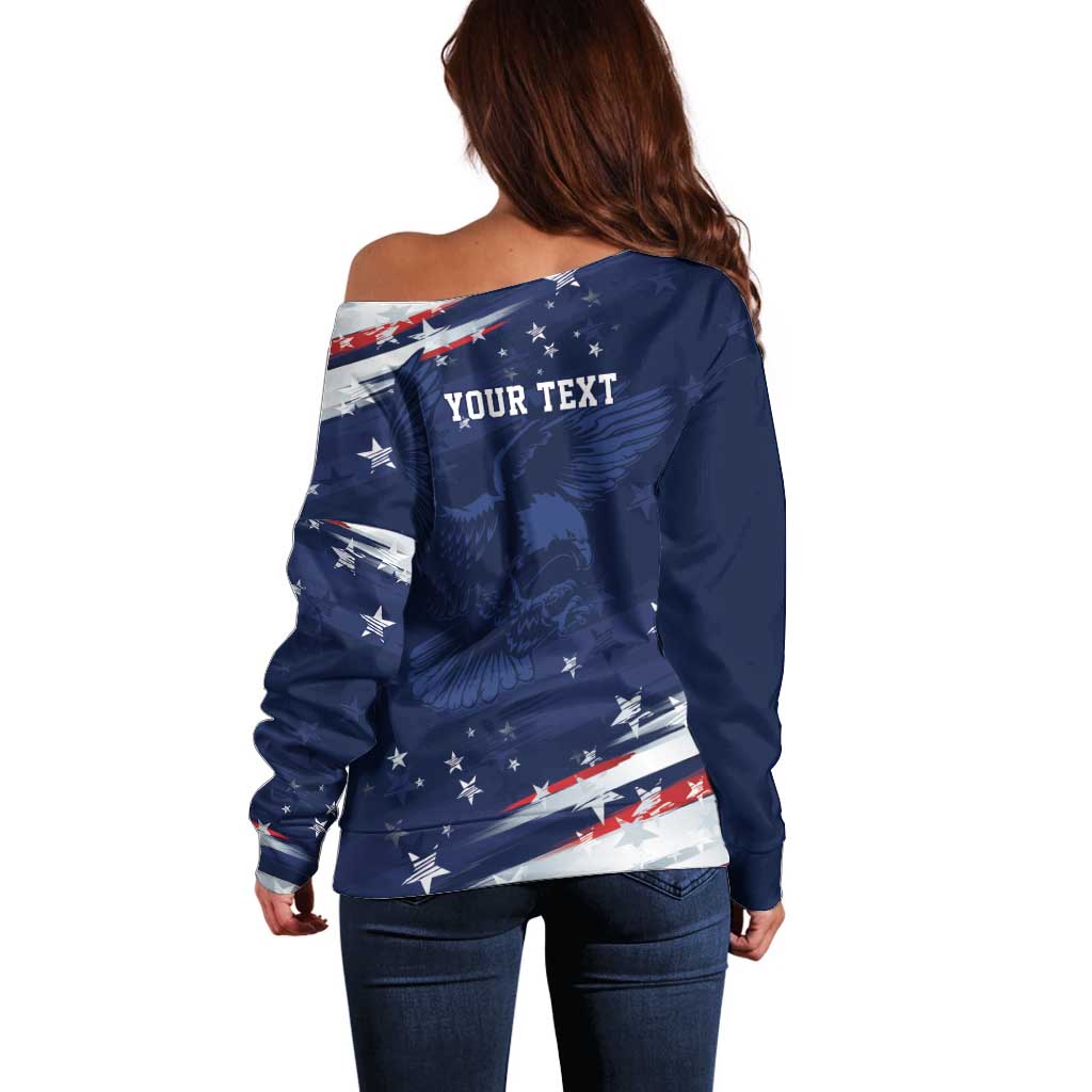 Personalized Fourth Of July USA Off Shoulder Sweater The Stars and Eagle