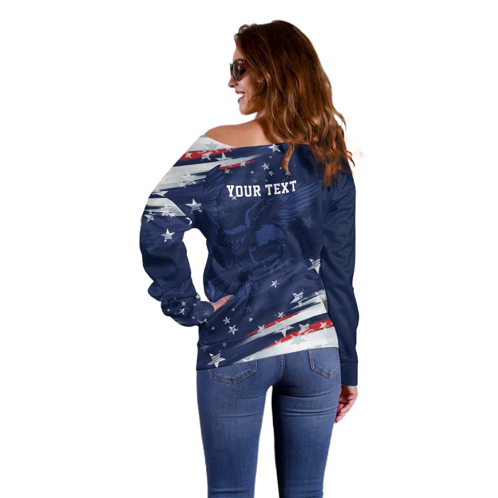 Personalized Fourth Of July USA Off Shoulder Sweater The Stars and Eagle