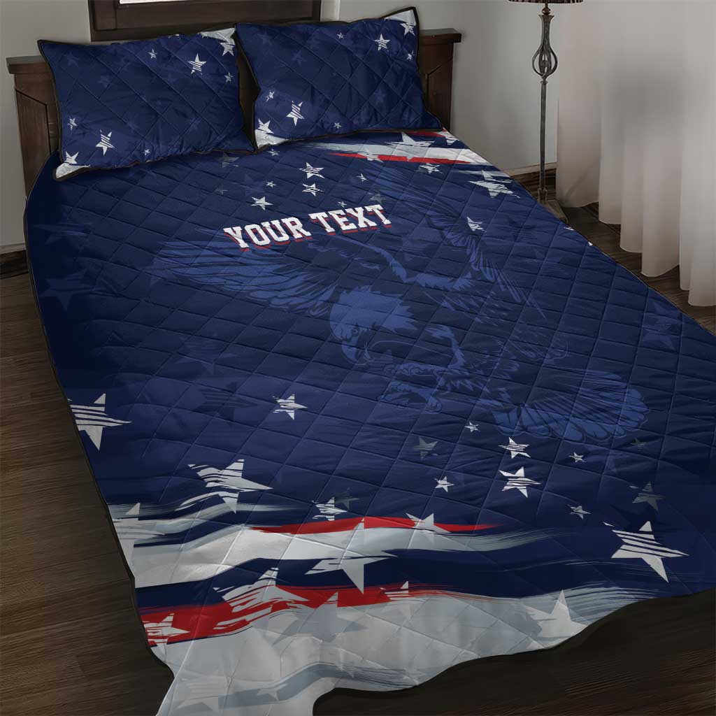 Personalized Fourth Of July USA Quilt Bed Set The Stars and Eagle