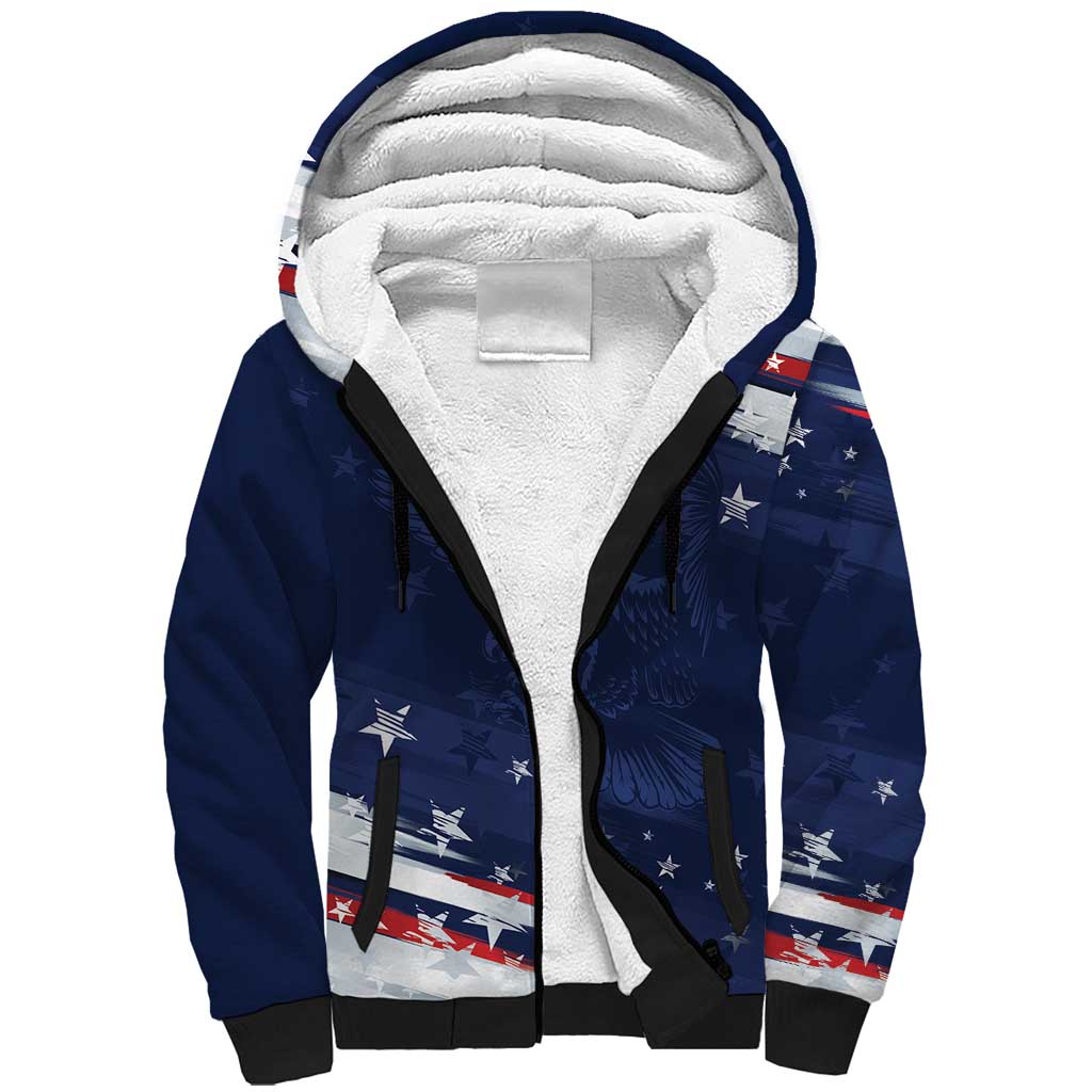 Personalized Fourth Of July USA Sherpa Hoodie The Stars and Eagle