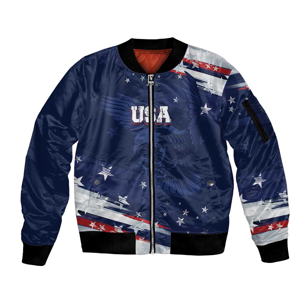 Personalized Fourth Of July USA Sleeve Zip Bomber Jacket The Stars and Eagle