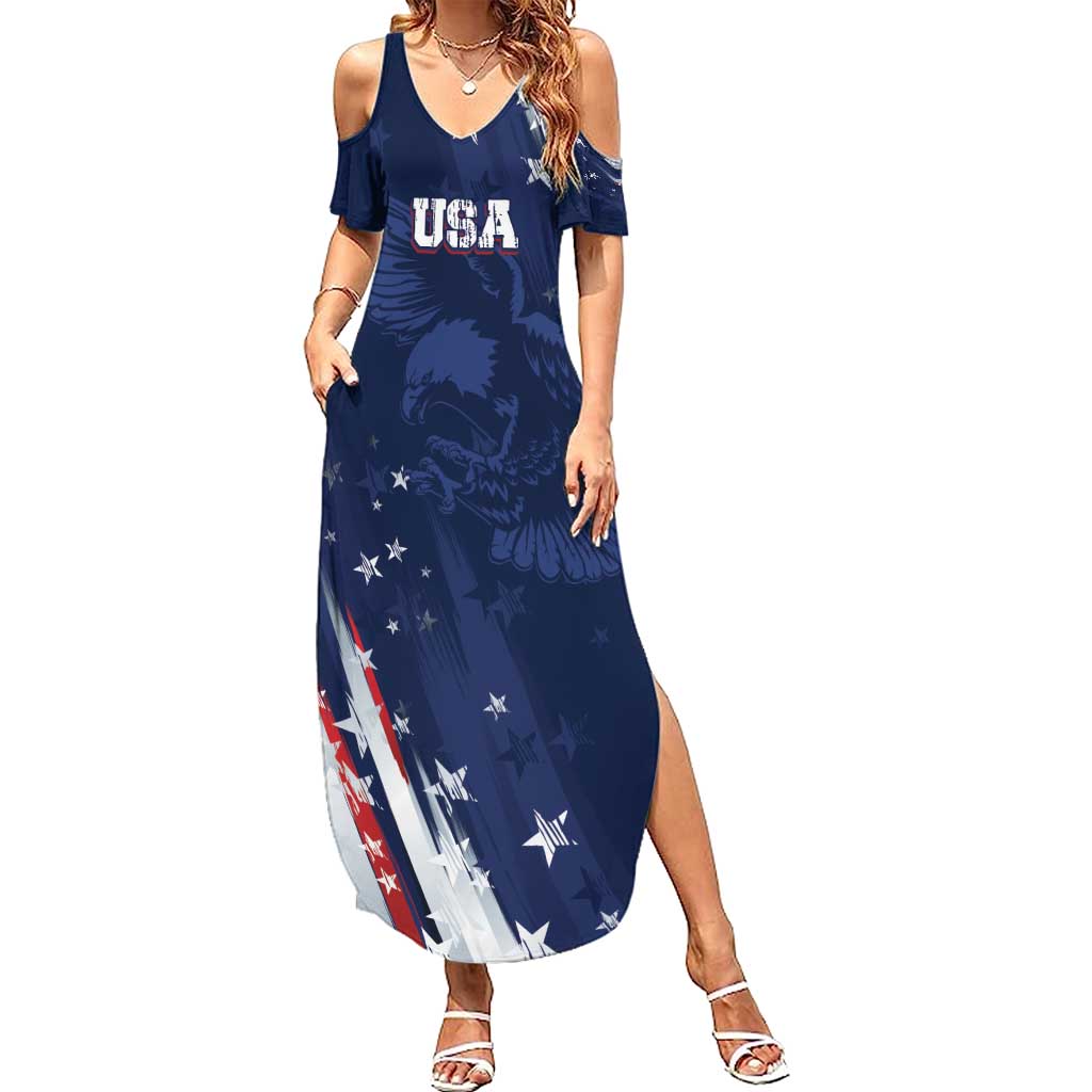 Personalized Fourth Of July USA Summer Maxi Dress The Stars and Eagle