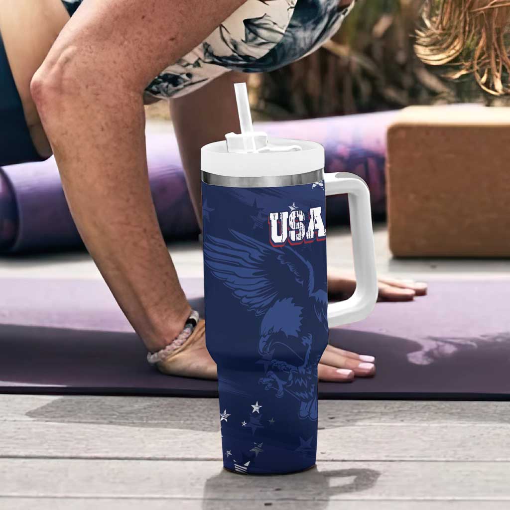Personalized Fourth Of July USA Tumbler With Handle The Stars and Eagle