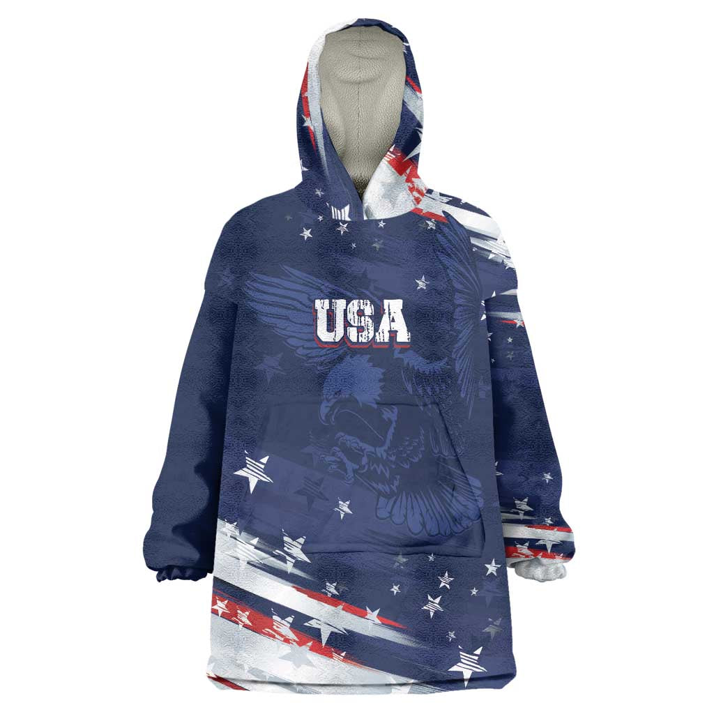 Personalized Fourth Of July USA Wearable Blanket Hoodie The Stars and Eagle
