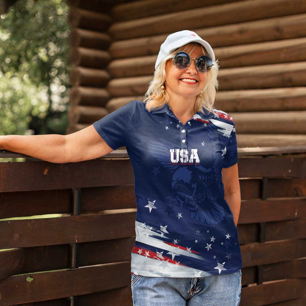 Personalized Fourth Of July USA Women Polo Shirt The Stars and Eagle