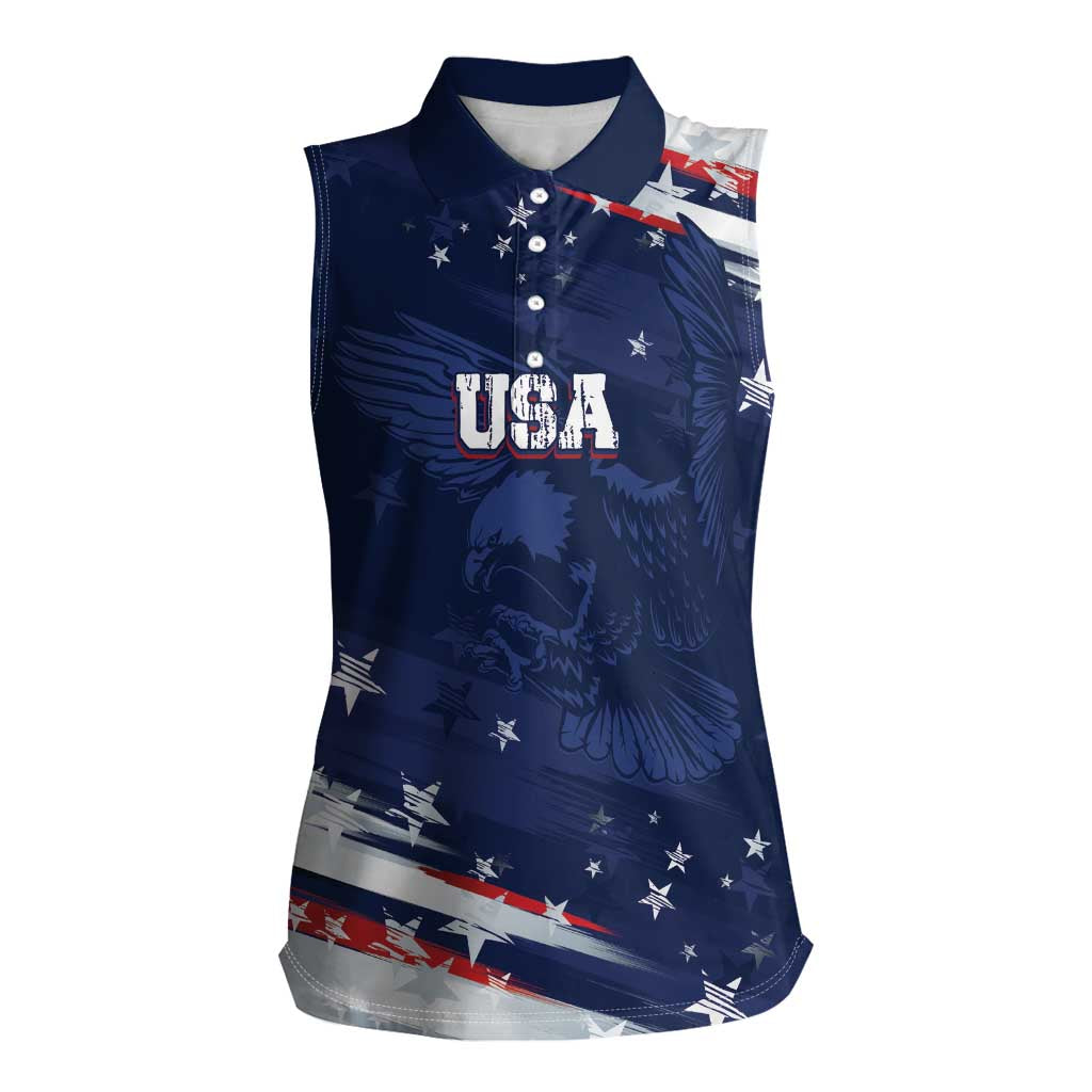 Personalized Fourth Of July USA Women Sleeveless Polo Shirt The Stars and Eagle