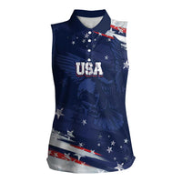 Personalized Fourth Of July USA Women Sleeveless Polo Shirt The Stars and Eagle