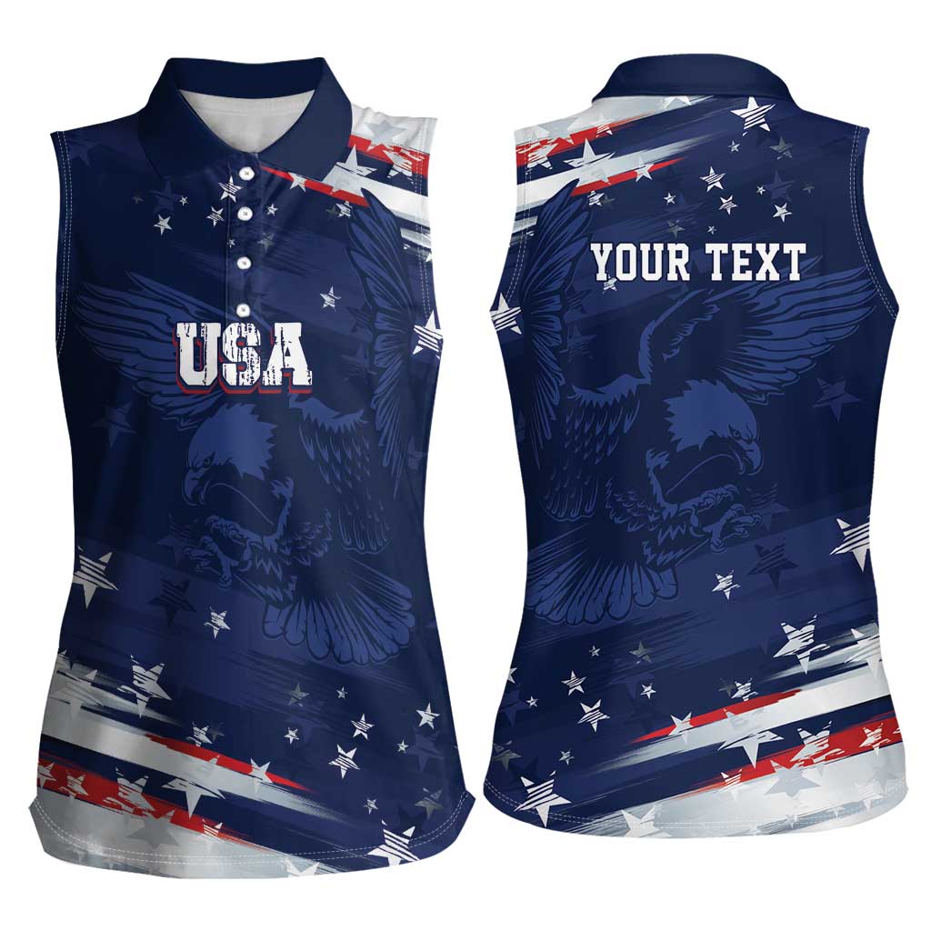 Personalized Fourth Of July USA Women Sleeveless Polo Shirt The Stars and Eagle