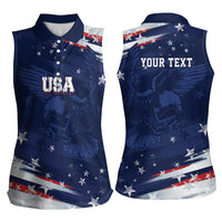 Personalized Fourth Of July USA Women Sleeveless Polo Shirt The Stars and Eagle
