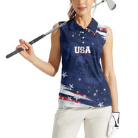 Personalized Fourth Of July USA Women Sleeveless Polo Shirt The Stars and Eagle