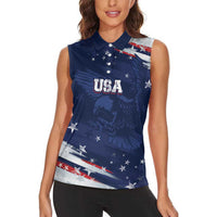 Personalized Fourth Of July USA Women Sleeveless Polo Shirt The Stars and Eagle