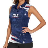 Personalized Fourth Of July USA Women Sleeveless Polo Shirt The Stars and Eagle