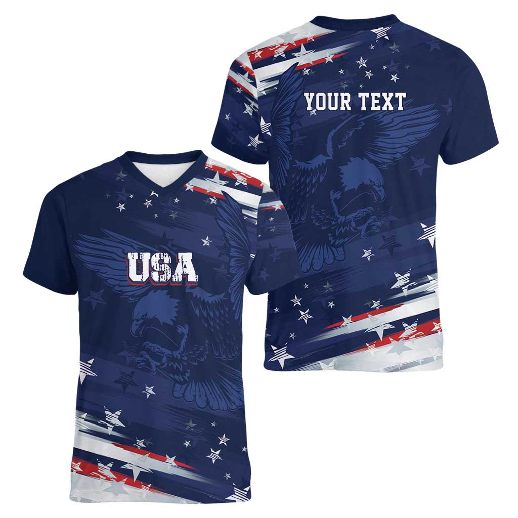 Personalized Fourth Of July USA Women V-Neck T-Shirt The Stars and Eagle