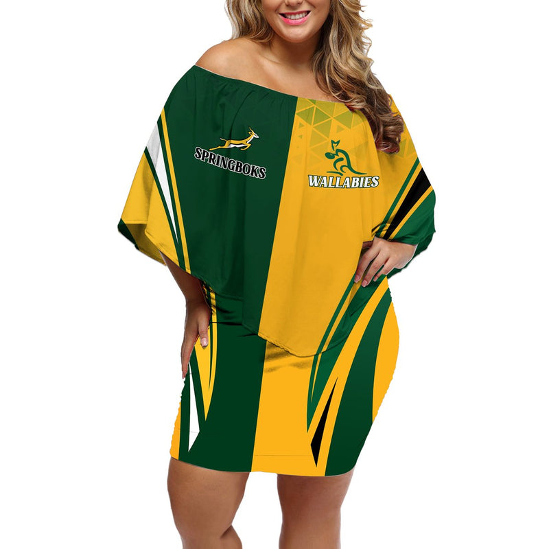 Custom South Africa Rugby Off Shoulder Short Dress Springboks With Protea Cynaroides LT18 main image 1