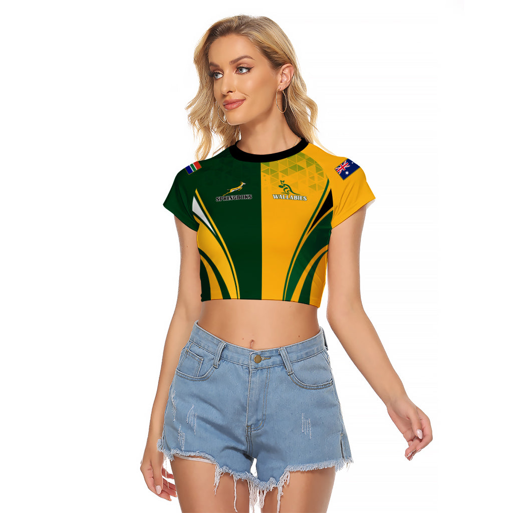 Personalised Australia Mix South Africa Rugby Raglan Cropped T Shirt Wallabies And Springboks - Champions Special Ver - Wonder Print Shop
