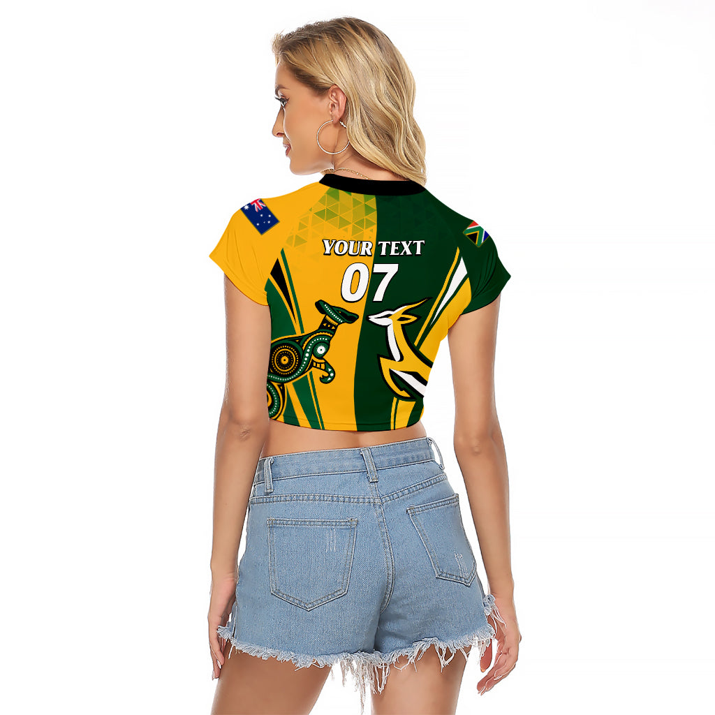Personalised Australia Mix South Africa Rugby Raglan Cropped T Shirt Wallabies And Springboks - Champions Special Ver - Wonder Print Shop