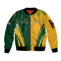 Personalised Australia Mix South Africa Rugby Sleeve Zip Bomber Jacket Wallabies And Springboks - Champions Special Ver - Wonder Print Shop