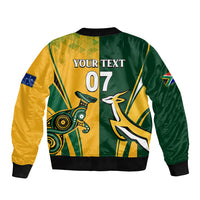 Personalised Australia Mix South Africa Rugby Sleeve Zip Bomber Jacket Wallabies And Springboks - Champions Special Ver - Wonder Print Shop