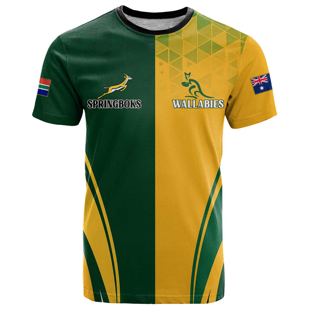 Personalised Australia Mix South Africa Rugby T Shirt Wallabies And Springboks - Champions Special Ver - Wonder Print Shop