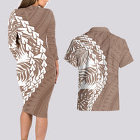 Polynesian Pride Couples Matching Long Sleeve Bodycon Dress and Hawaiian Shirt Polynesia Tribal - Tropical Brown LT7 - Wonder Print Shop