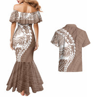 Polynesian Pride Couples Matching Mermaid Dress And Hawaiian Shirt Polynesia Tribal - Tropical Brown LT7 - Wonder Print Shop