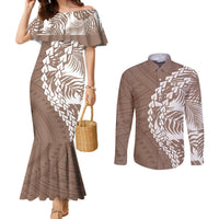 polynesian-pride-couples-matching-mermaid-dress-and-long-sleeve-button-shirts-polynesia-tribal-tropical-brown