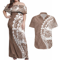 Polynesian Pride Couples Matching Off Shoulder Maxi Dress and Hawaiian Shirt Polynesia Tribal - Tropical Brown LT7 - Wonder Print Shop