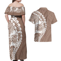 Polynesian Pride Couples Matching Off Shoulder Maxi Dress and Hawaiian Shirt Polynesia Tribal - Tropical Brown LT7 - Wonder Print Shop