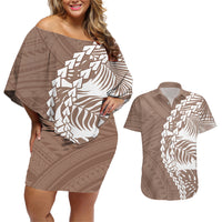 Polynesian Pride Couples Matching Off Shoulder Short Dress and Hawaiian Shirt Polynesia Tribal - Tropical Brown LT7 - Wonder Print Shop