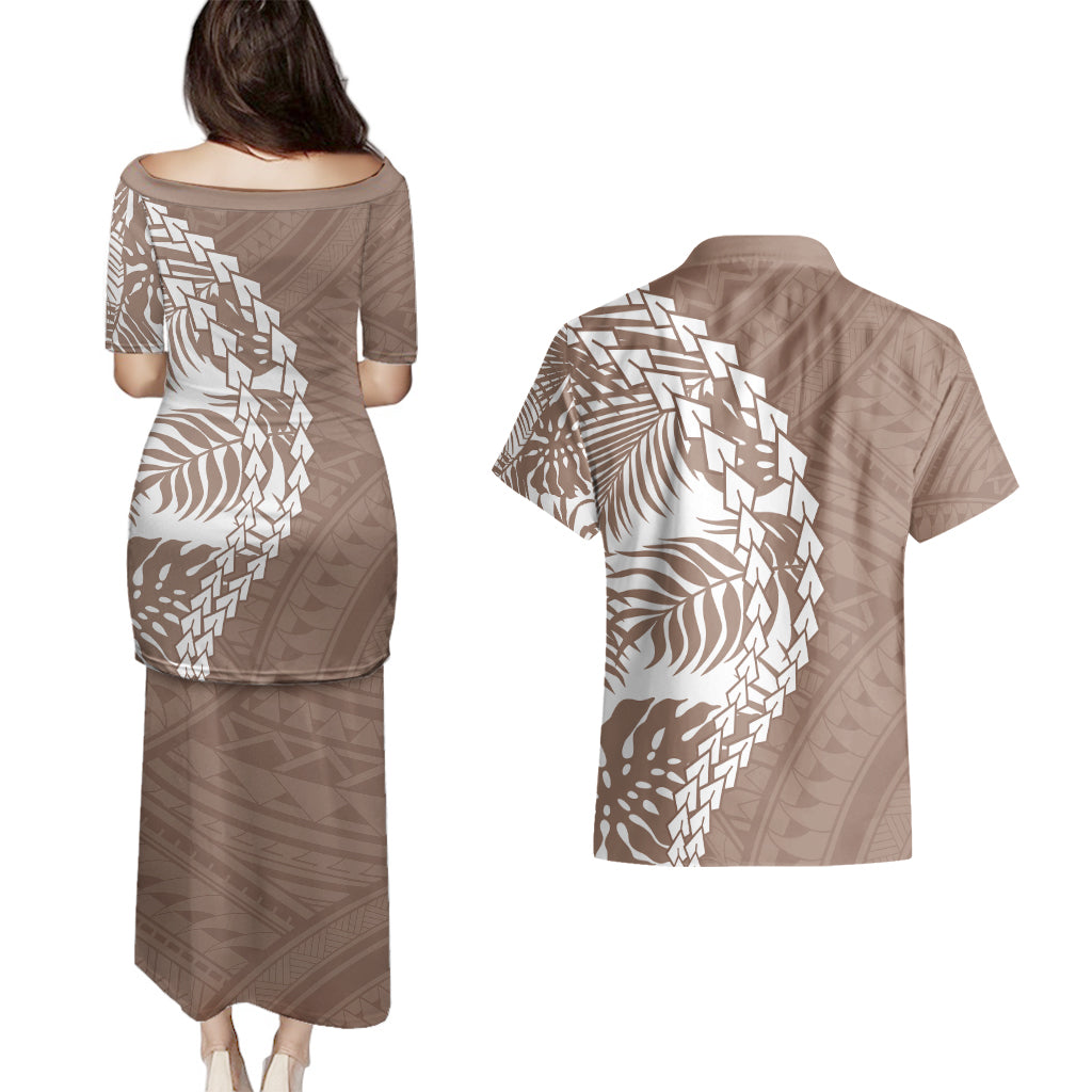 Polynesian Pride Couples Matching Puletasi Dress and Hawaiian Shirt Polynesia Tribal - Tropical Brown LT7 - Wonder Print Shop
